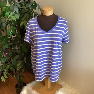 Eddie Bauer blue & white striped short sleeve v neck tee Woman’s XXL